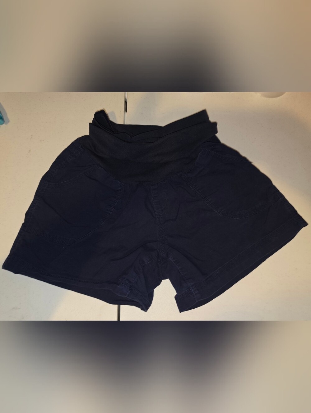 Women’s Navy Maternity Shorts with Stretch Waistband